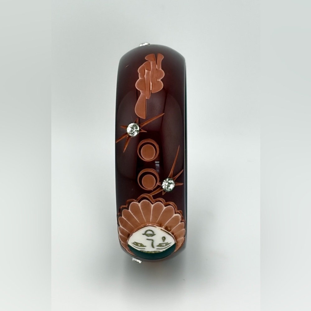 Vintage Bakelite Eggplant Galalith Bangle 
Pierrot Design Art Deco French - Picture 5 of 8